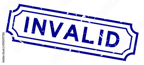 Grunge blue invalid  word rubber business seal stamp on white background
