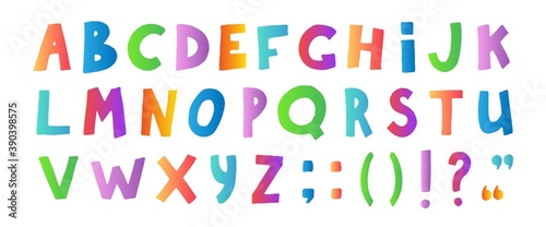 Colorful doodle font. Trendy gradient childish alphabet letters