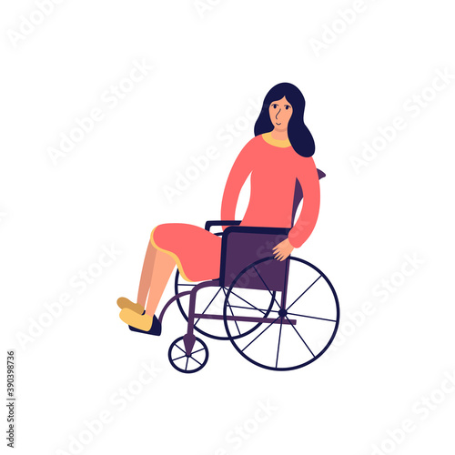 Woman in a wheelchair. Disabled person. Vector isolated illustration in cartoon style
