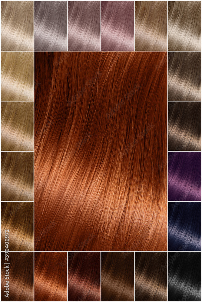 Hair Dye. Hair color palette with a wide range of swatches showing ...