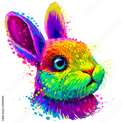 Little rabbit. Color, abstract portrait of cute little rabbit in pop art style on a white background. Digital vector drawing