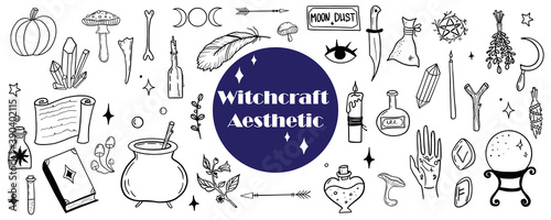 Obraz na plátně Hand darwn vector witchcraft clipart