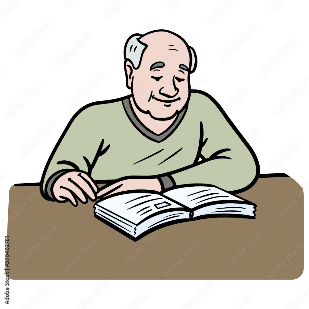 old man reads and learns. comic, illustration. old man reads and learns. comic, illustration.