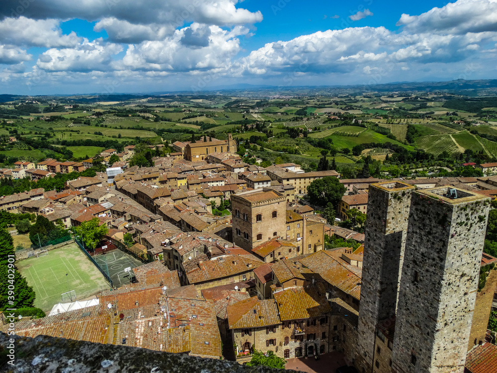 San Gimignano aereal view from a tower, Tuscany, Italy