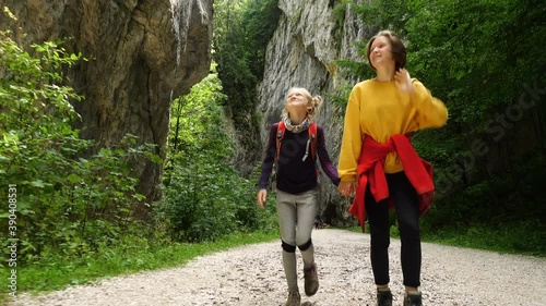 children hiking by the canyon photo