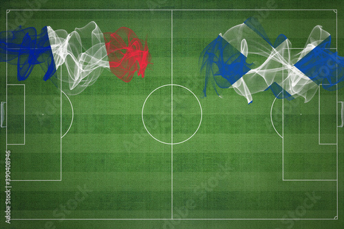 Fotografía France vs Scotland Soccer Match, national colors, national flags, soccer field,