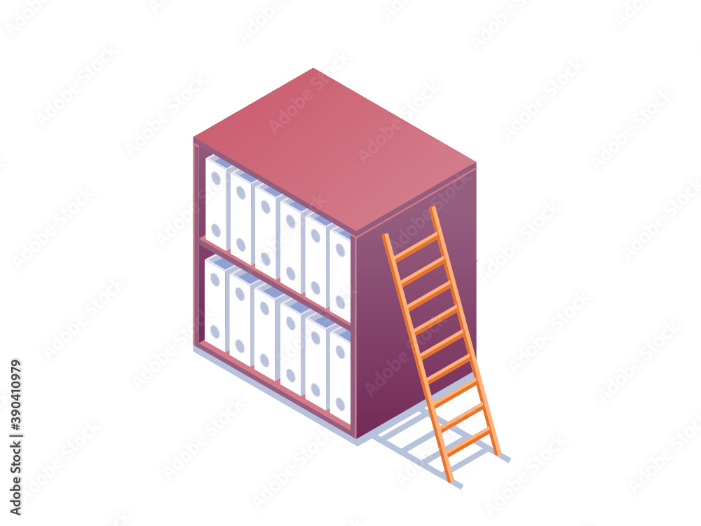 Archives illustration cartoon concept. Isometric view of a storage with records and documents.  Vector editable format.