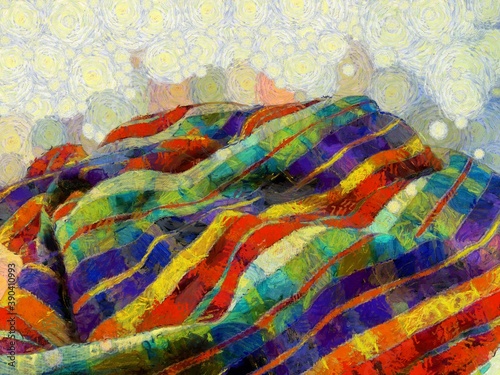 Plaid loincloth Illustrations creates an impressionist style of painting.