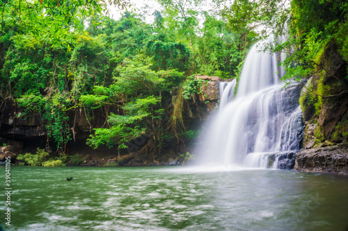 Waterfall with rocky in tropical rain forest on Koh Kood island