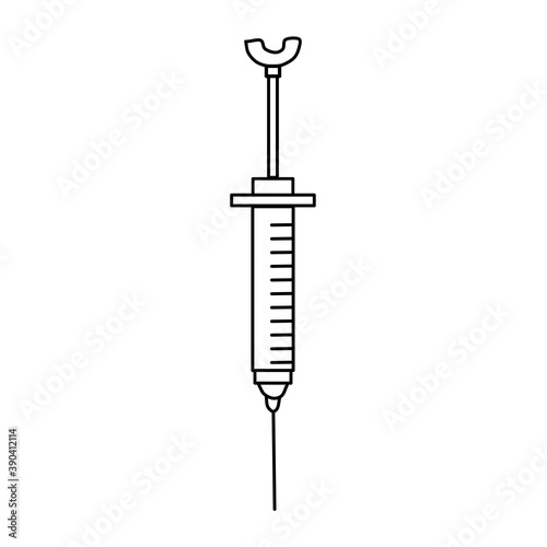 Vector icon of a medical syringe for the introduction of a radiopaque substance. Medical equipment.  Doodle-style illustration for web design and books