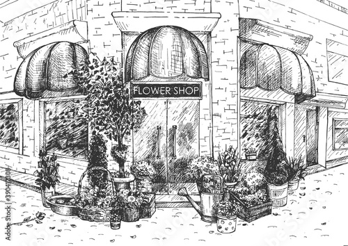 Flower shop facade detailed sketch
