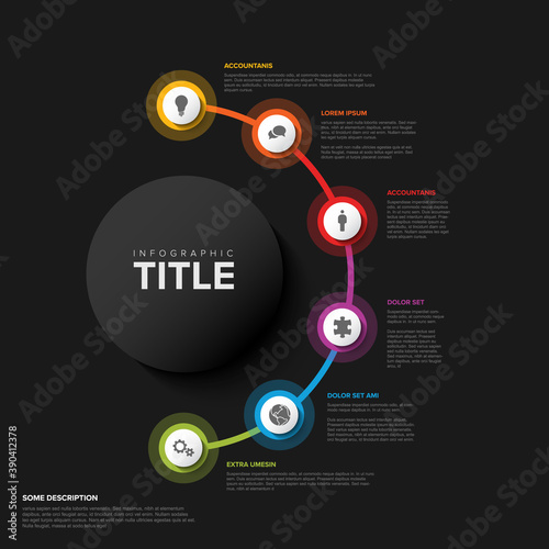 Multipurpose Infographic template with six elements on half circle  line
