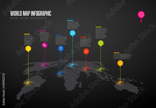 World map infograph template with pointer marks