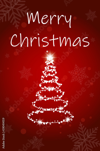 Christmas Card with chrismas tree, stars and snowflake. Vector illustration. Winter holiday Greeting card background.