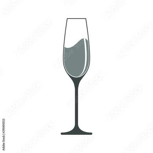 Glass with champagne graphic icon. Champagne glass sign isolated on white background. Vector illustration
