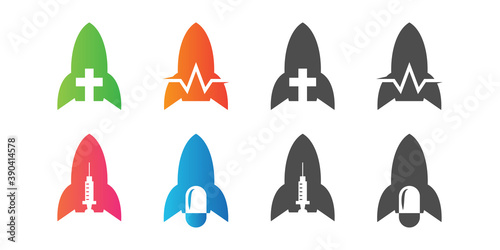 rocket and medical negative space logo design