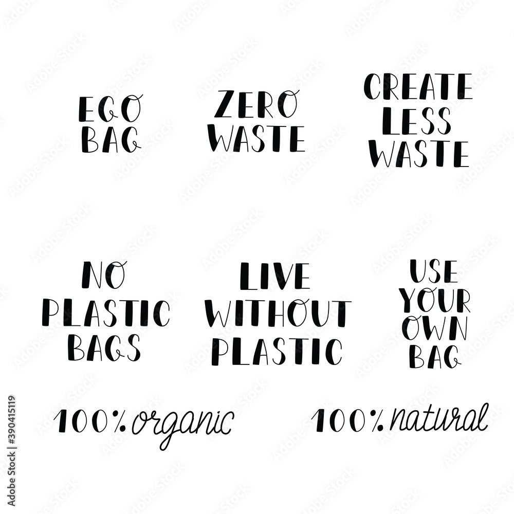 Waste Ink Lettering Eco guotes, lettering eco poster. Zero waste, no plastic bag, live ...