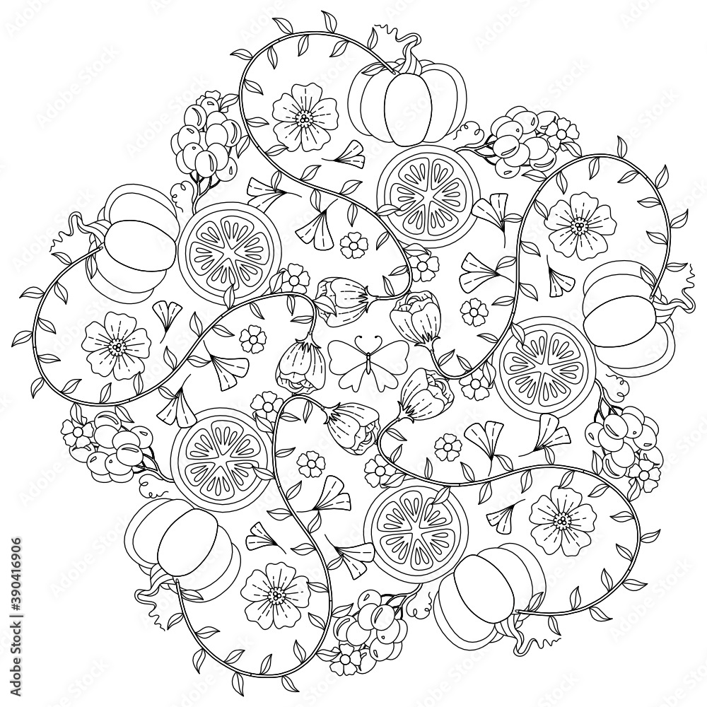 Doodle floral vector pattern. Seamless backgrounds with hand drawn flowers, leaves, branches. Graphic monochrome black and white design.
