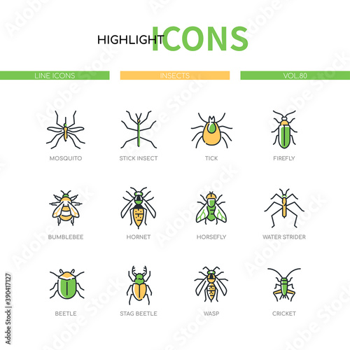 Insects collection - modern line design style icons set