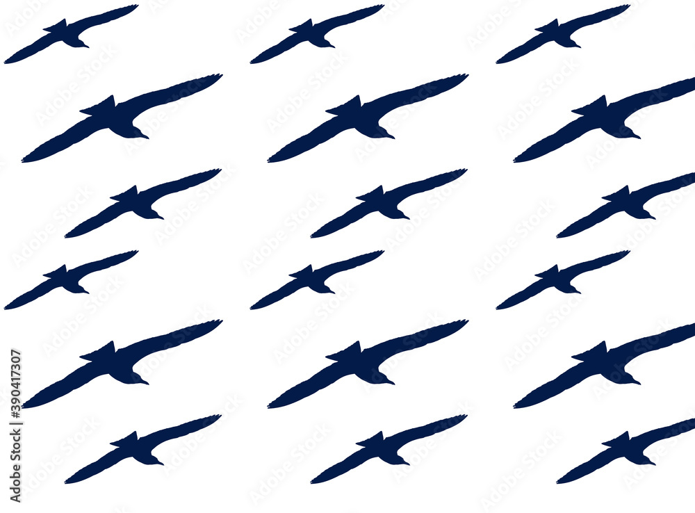 Fototapeta premium Blue seagulls isolated on white, seamless pattern, vector isolated