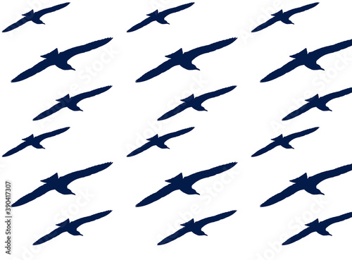 Blue seagulls isolated on white, seamless pattern, vector isolated