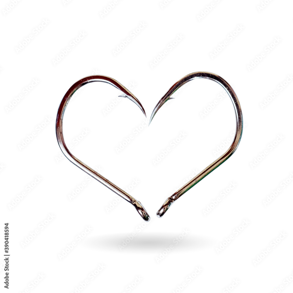 Love heart sign from fishing hook object. Love heart sign from fishing hook object.