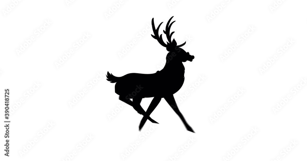 Digital animation of black silhouette of reindeer running against white background Digital animation of black silhouette of reindeer running against white background