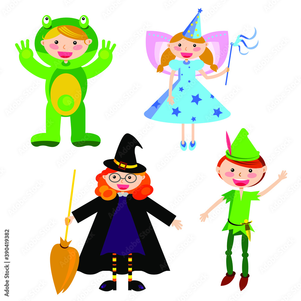 Kids wearing different halloween costumes