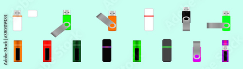 set of pen drive. cartoon icon design template with various models. vector illustration isolated on blue background