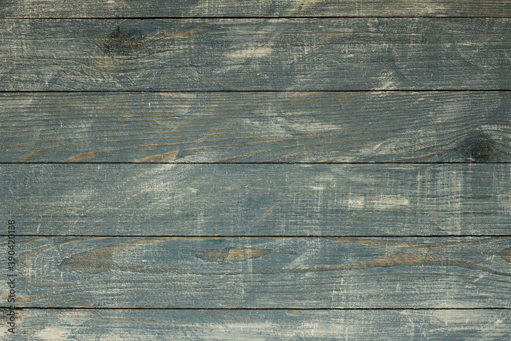 Fototapeta premium Vintage green wood background texture with knots and nail holes. Old painted wood wall. Brown abstract background. Vintage green wooden dark horizontal boards. Front view with copy space
