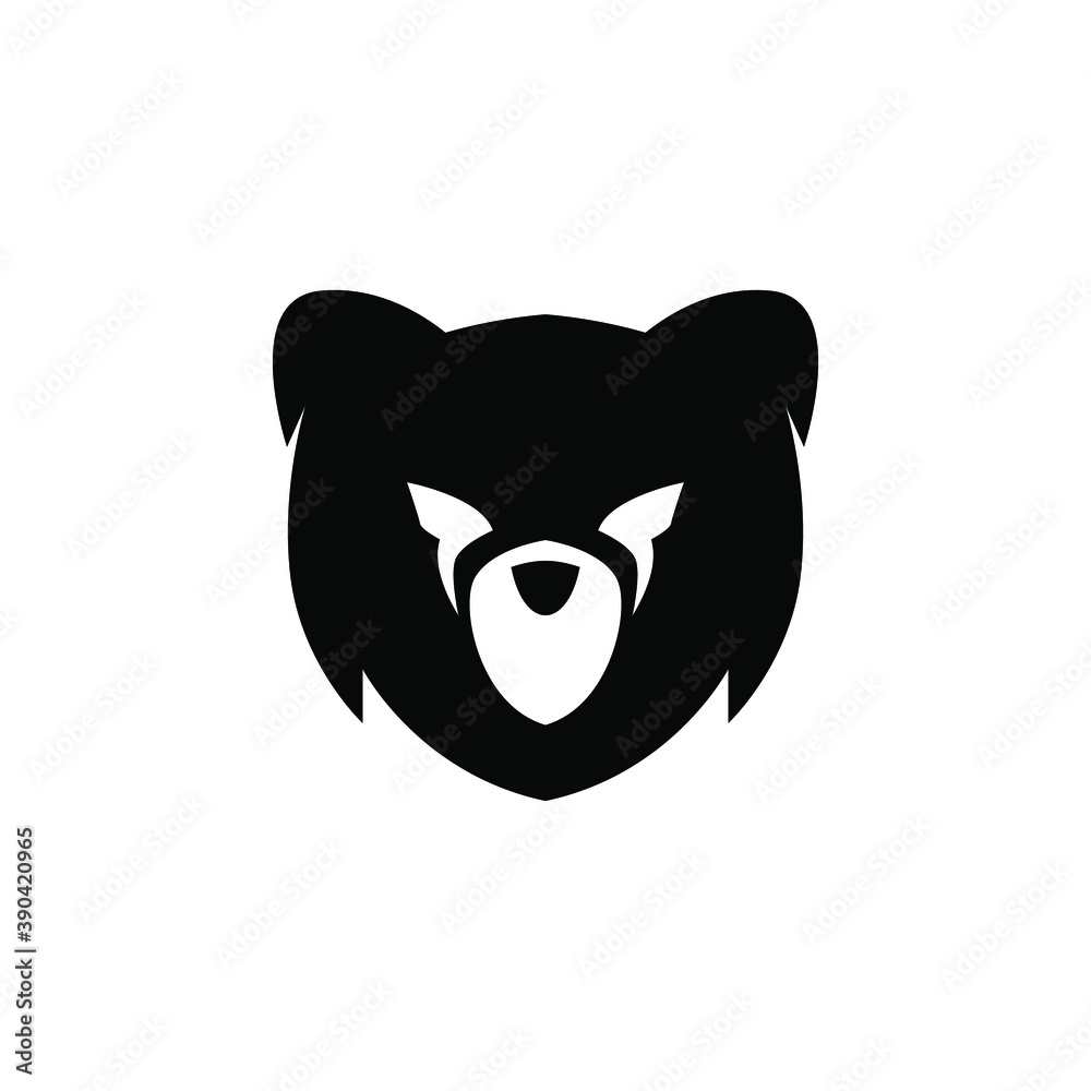 Simple bear head logo in silhouette vector