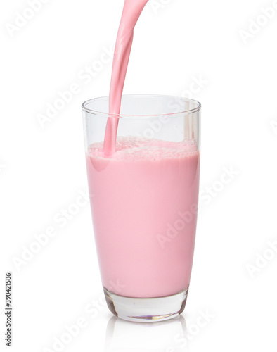 Strawberry milk in a glass isolated on the white background. clipping path.