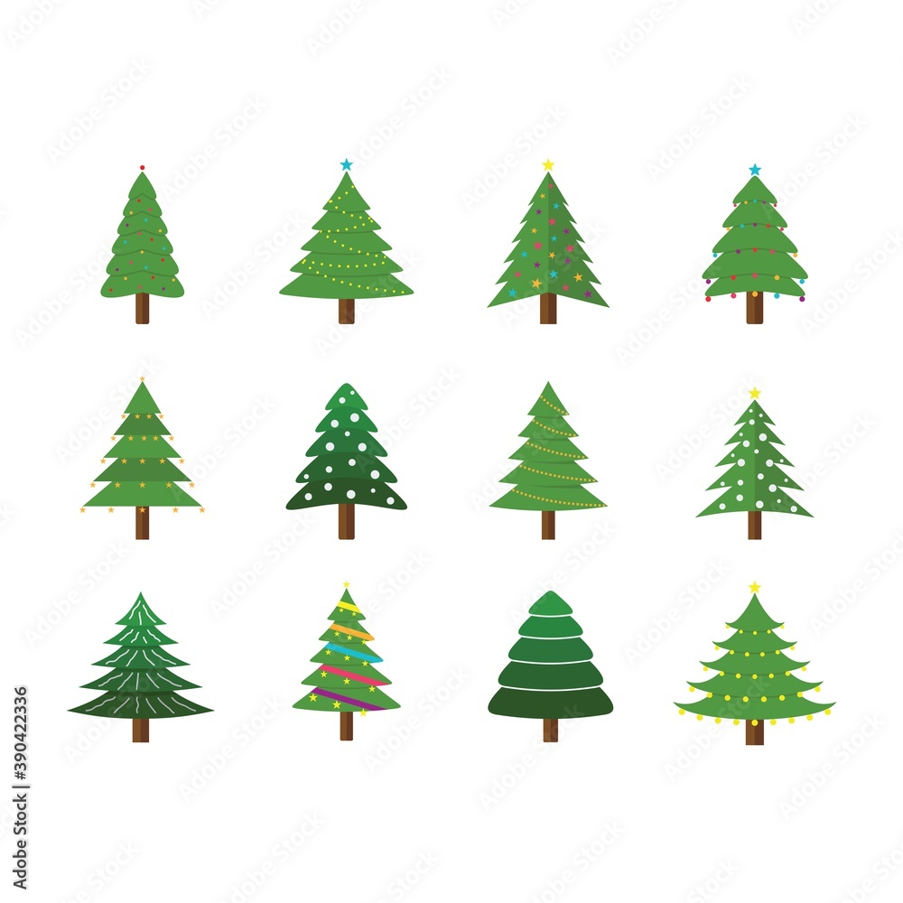 Collection of Christmas trees, creative flat design. Can be used for posters, business cards or for the web.