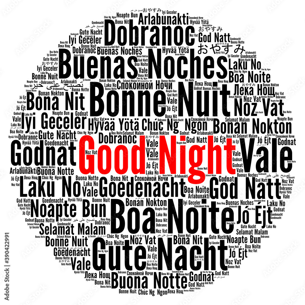Good night word cloud in different languages Good night word cloud in different languages