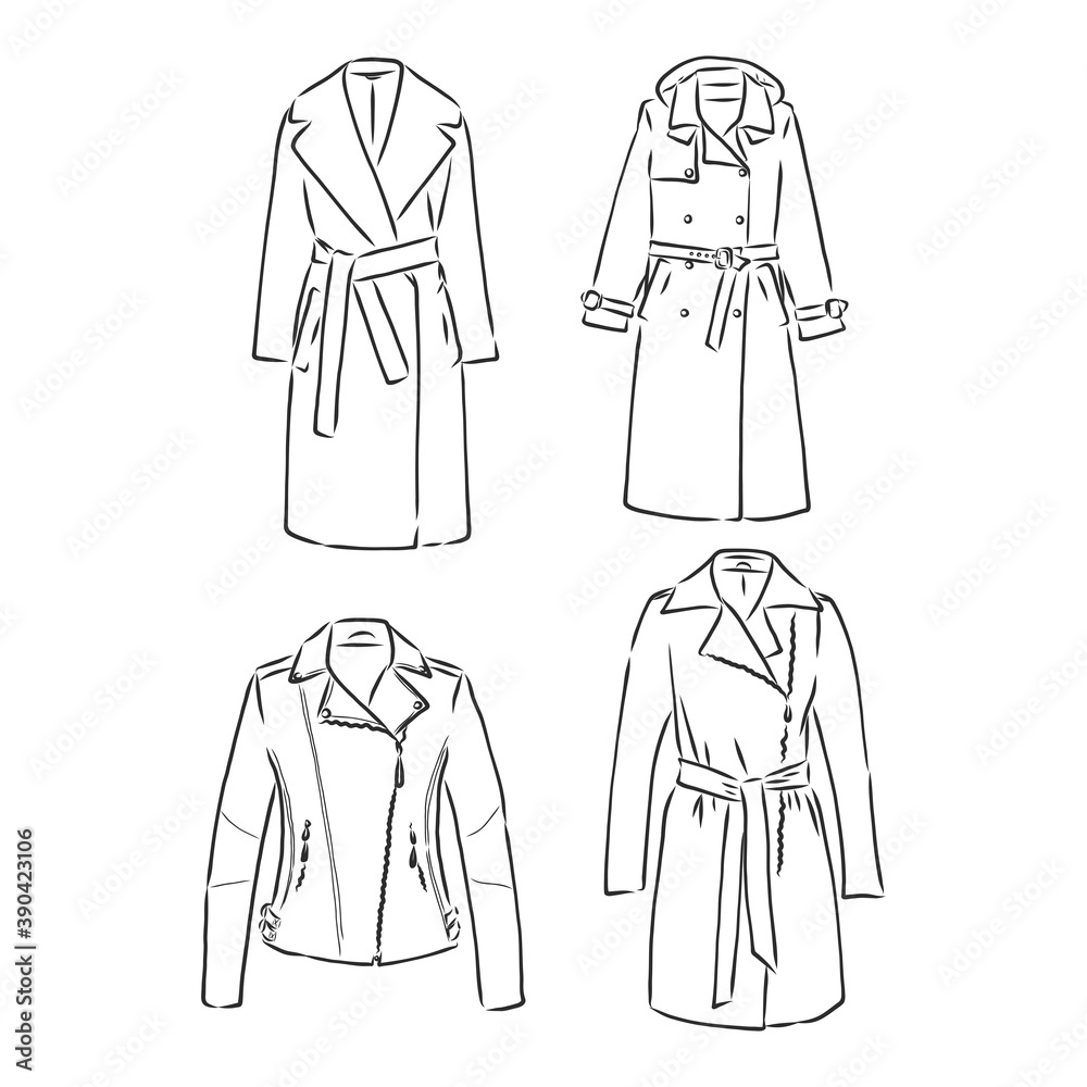 Women's coat, Fashion flat sketch. Technical... - Stock Illustration  [73101351] - PIXTA