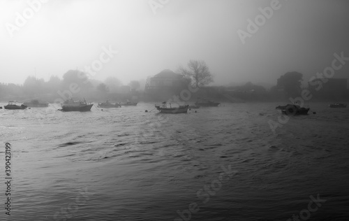 Black and white foggy photos of shoreham bridge