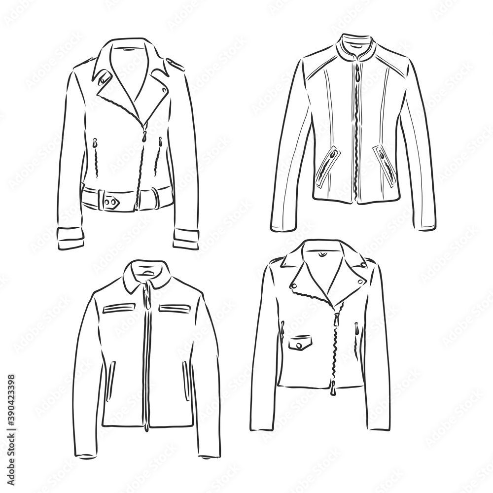 Black and white vector set with original leather jackets leather jacket