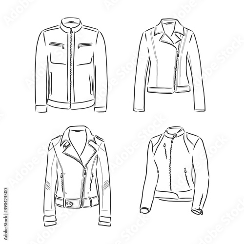 Black and white vector set with original leather jackets leather jacket vector sketch illustration