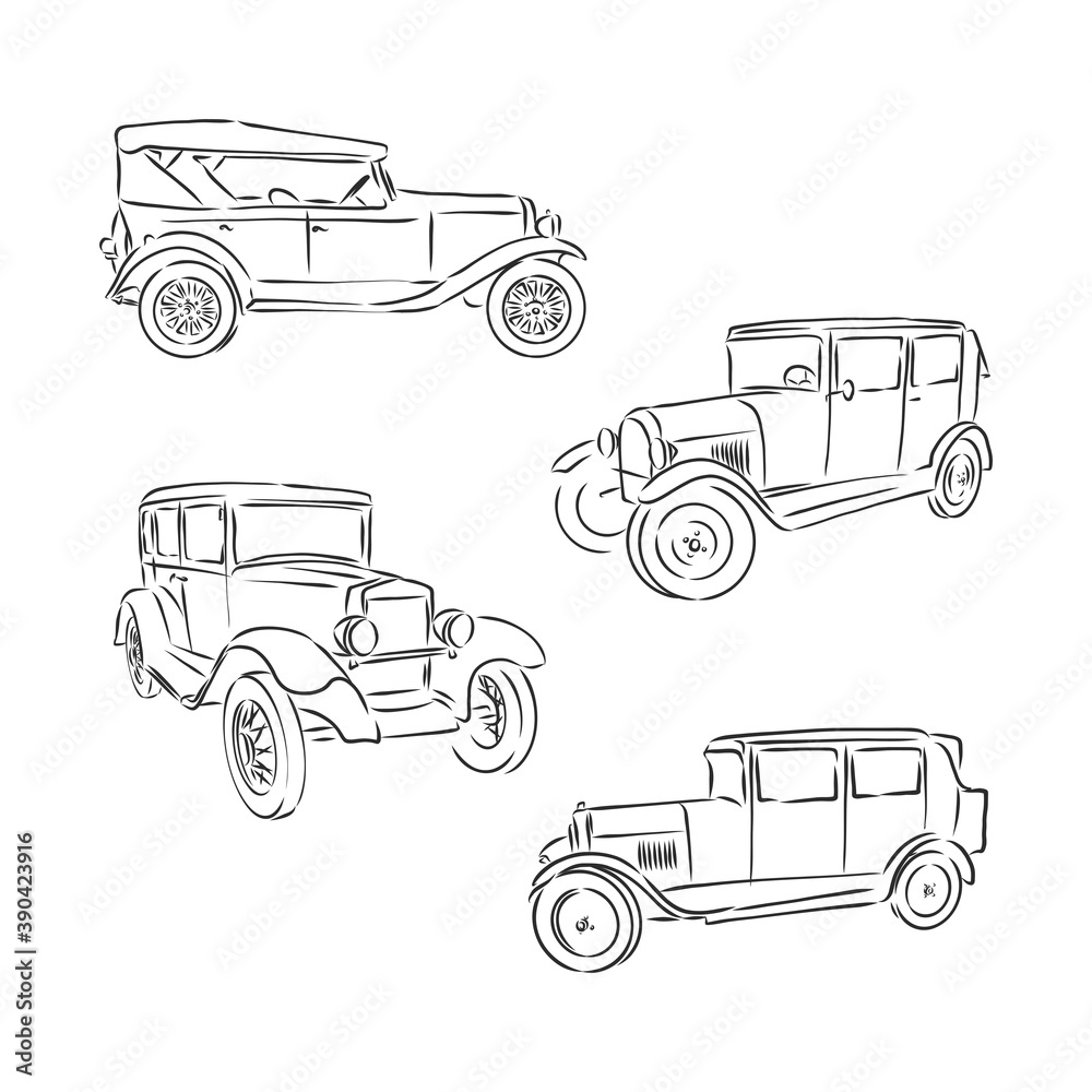 retro car vector logo design template. transport or vehicle icon. retro car vector sketch illustration