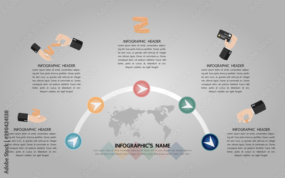 Naklejka premium Five timeline infographic template with icon