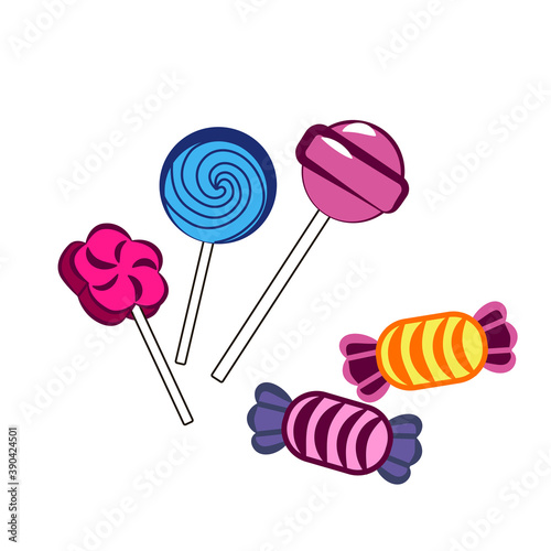 Sweet candy lollipops and chocolates packaged.