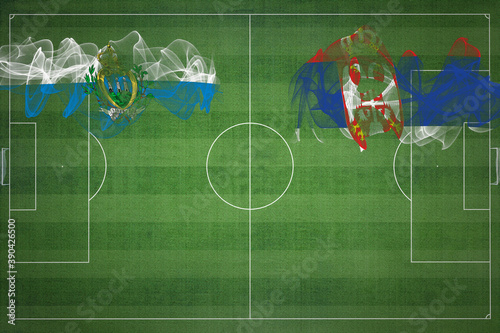 San Marino vs Serbia Soccer Match, national colors, national flags, soccer field, football game, Copy space photo