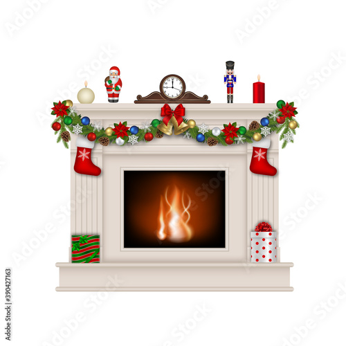 fireplace with christmas decorations
