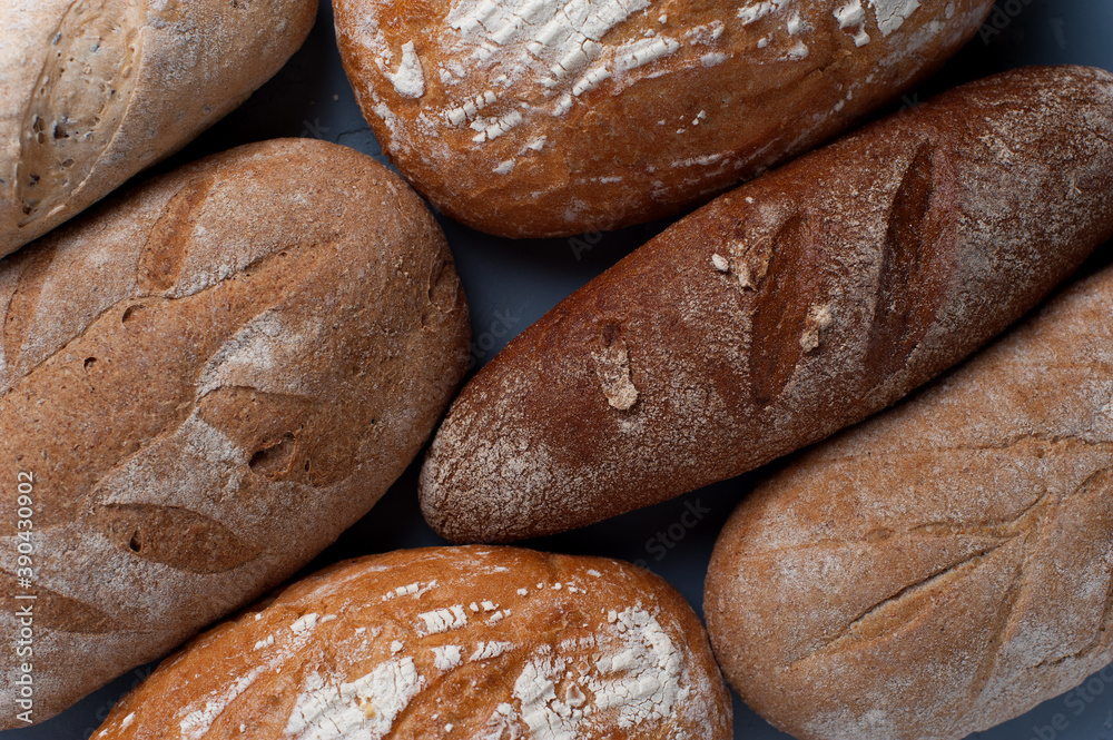 Flat lay bread background. Freshly baked assortment of bread. Flat lay bread background. Freshly baked assortment of bread.