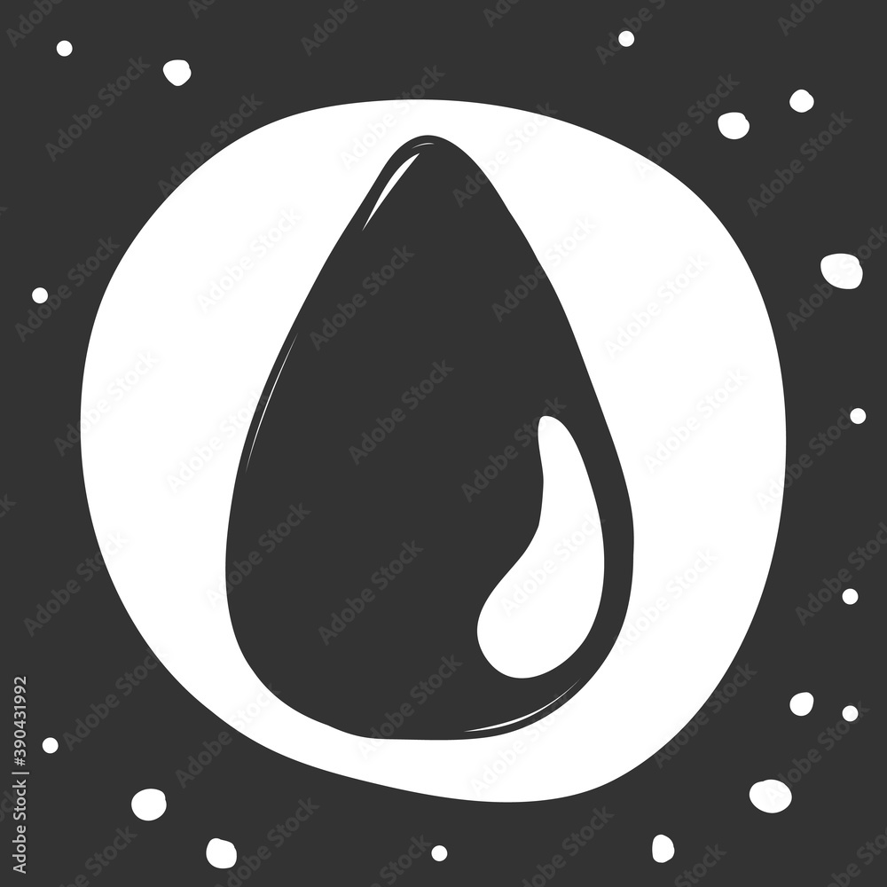 Black Oil drop. Sticker for social media content. Vector hand drawn illustration. 