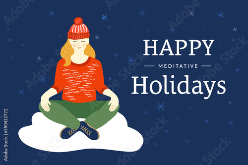 Happy Meditative Holidays - Holiday card with meditating person