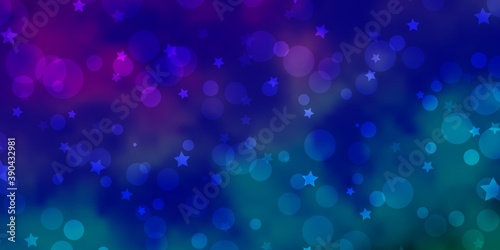 Light Multicolor vector background with circles, stars.