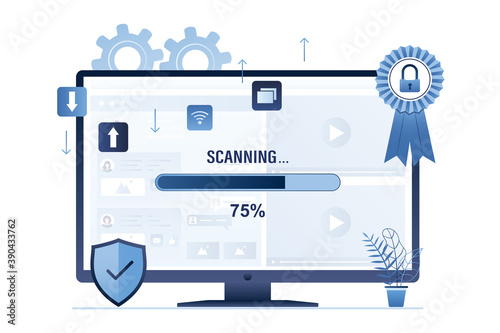 Antivirus scanning network and software, searching viruses and trojans. Protection of data, passwords and apps. Firewall guard.