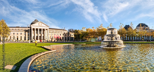 Kurhaus Wiesbaden (Health Spa) and park in autumn with fountain and panoramic view photo