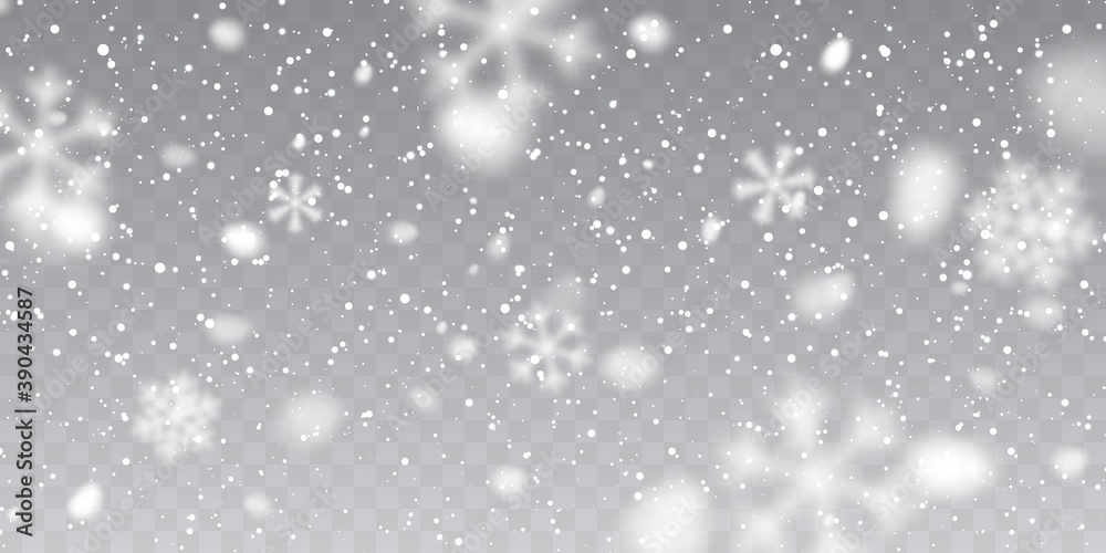 Fototapeta premium Christmas snow. Falling snowflakes on transparent background. Snowfall. Vector illustration